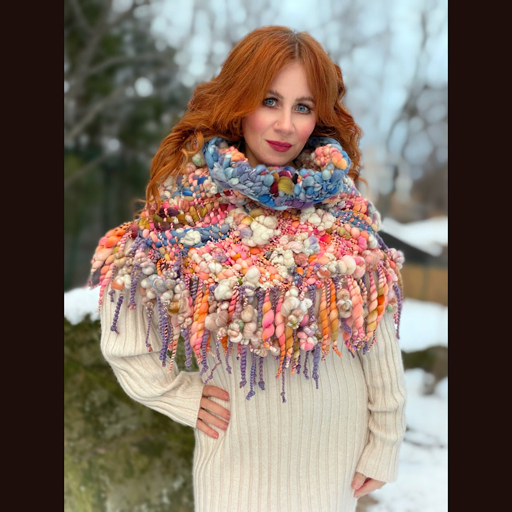 Handmade wool Woven Scarf shawlette 20” X 19”