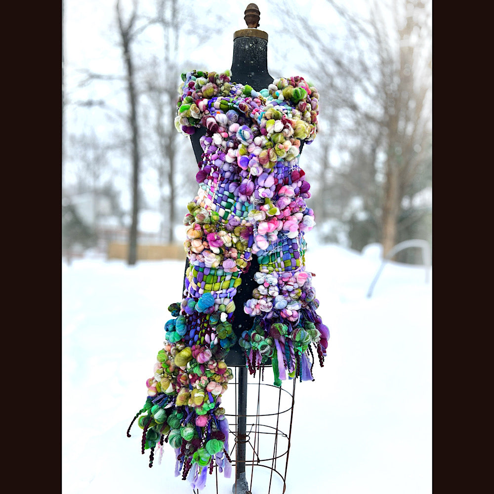 Winter rose Woven art yarn Scarf 100” X 7-8”