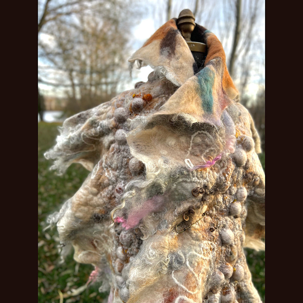 L’Esprit du bois 2024  felted shawl 72” X 22”