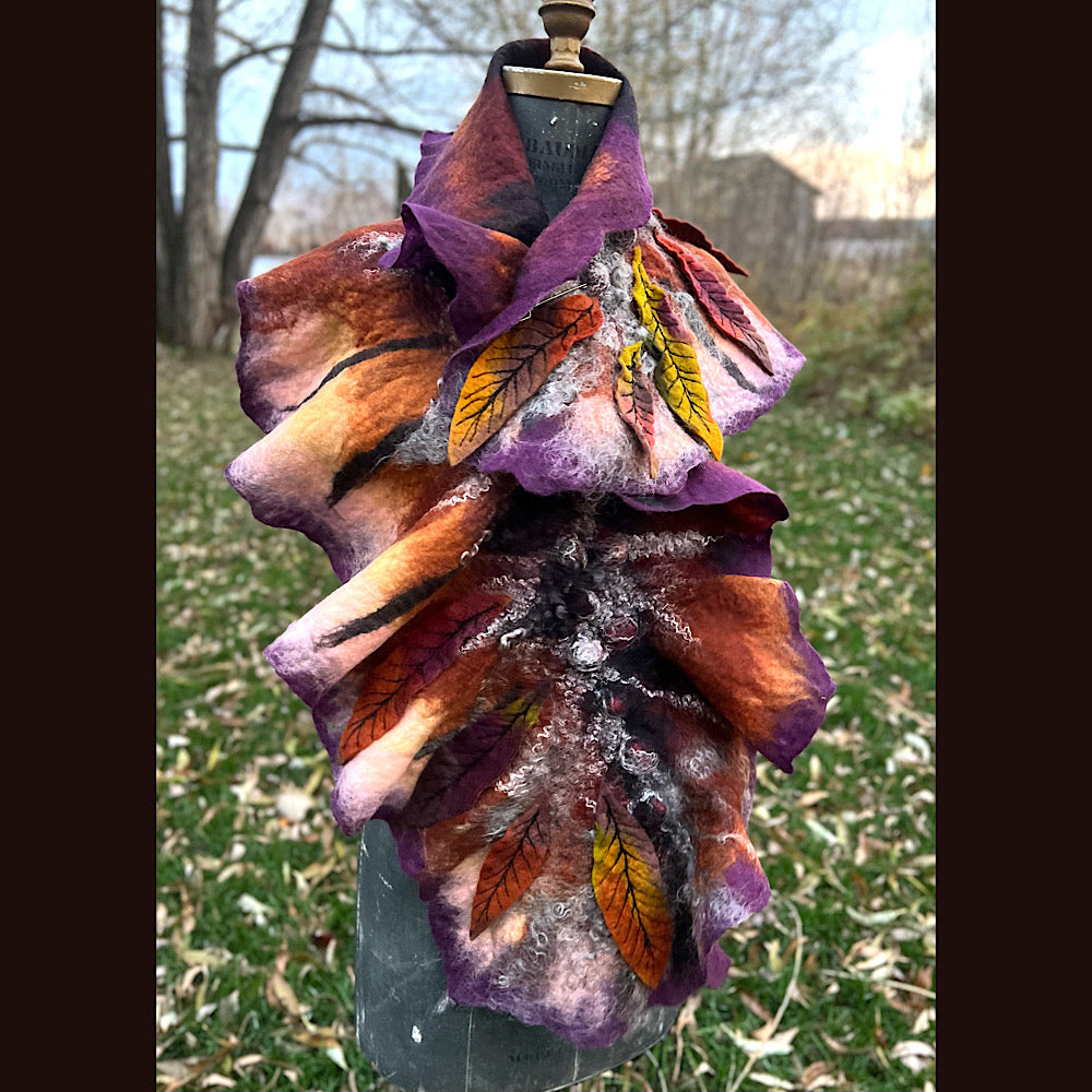 Autumn butterfly felted scarf 50” X 18”