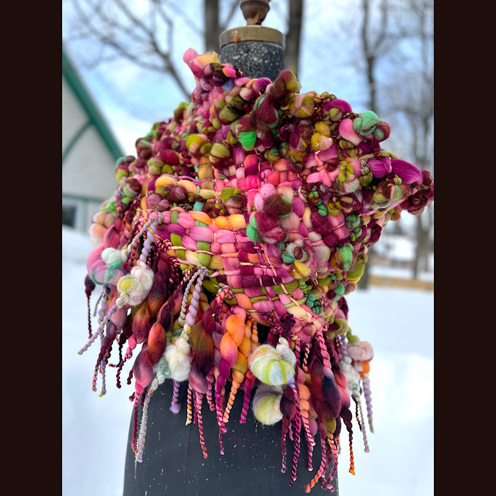 Winter rose Woven art yarn Giant cowl