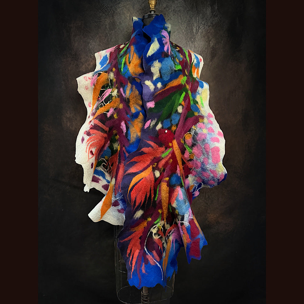 OOAK Handmade wool Felted Scarf 88” X 16”