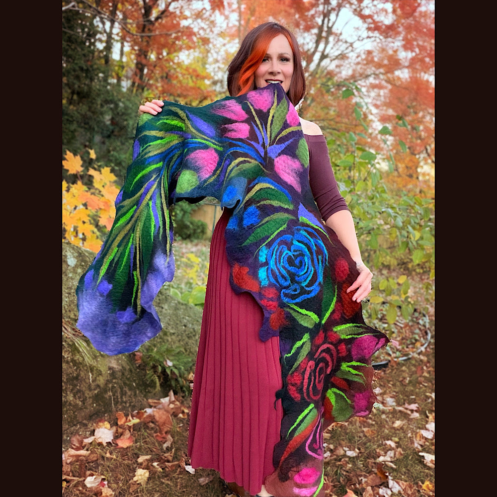 Handmade wool Felted Scarf 84” X 17”