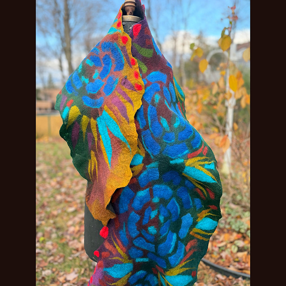 Handmade wool Felted Scarf 92” X 16”