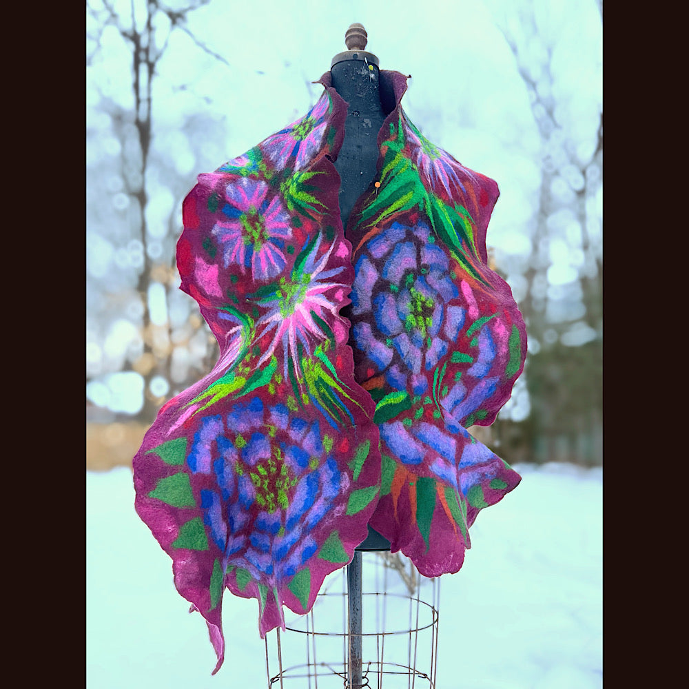 Handmade wool Felted Scarf 80” X 17”