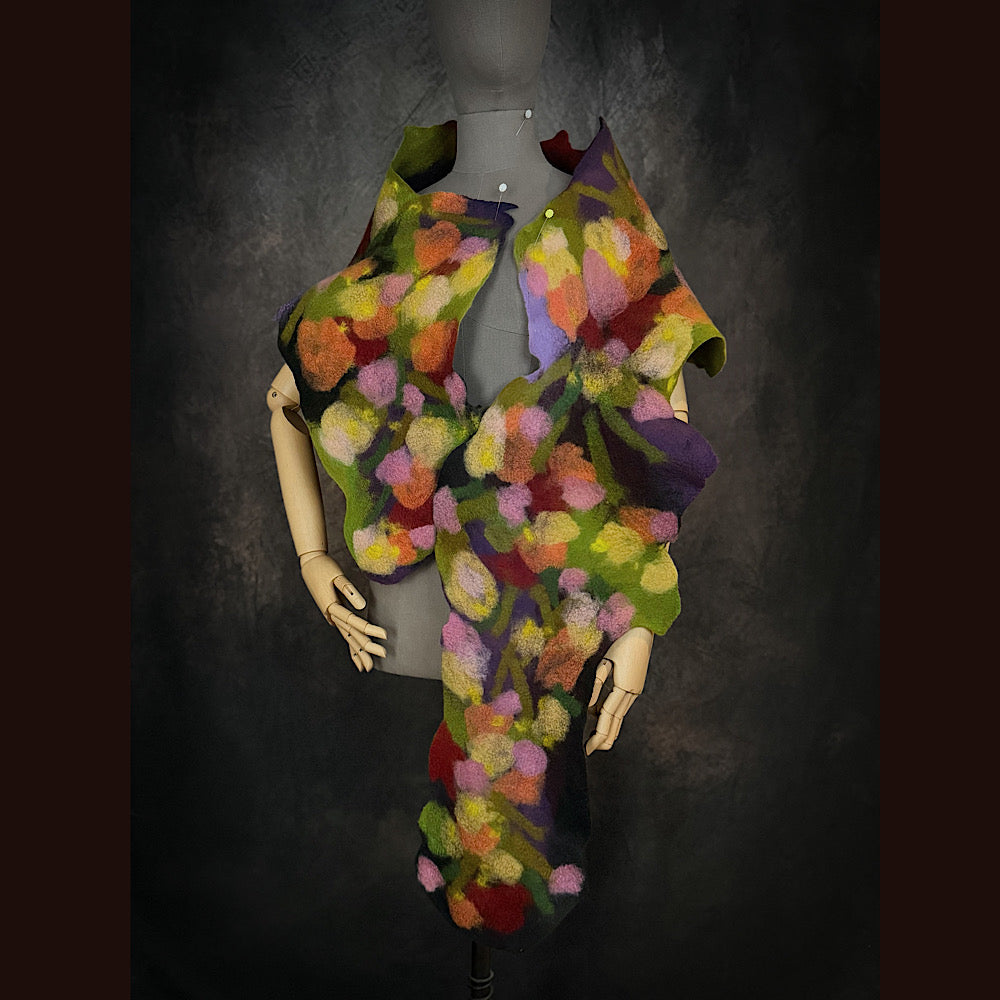 OOAK Handmade wool Felted Scarf 76” X 12” Original art work