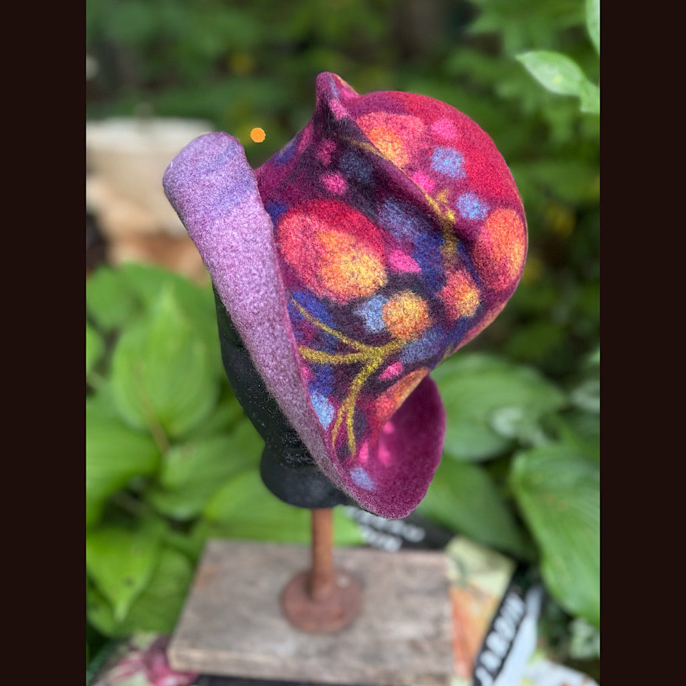 OOAK Handmade wool Felted hat 23.5” medium