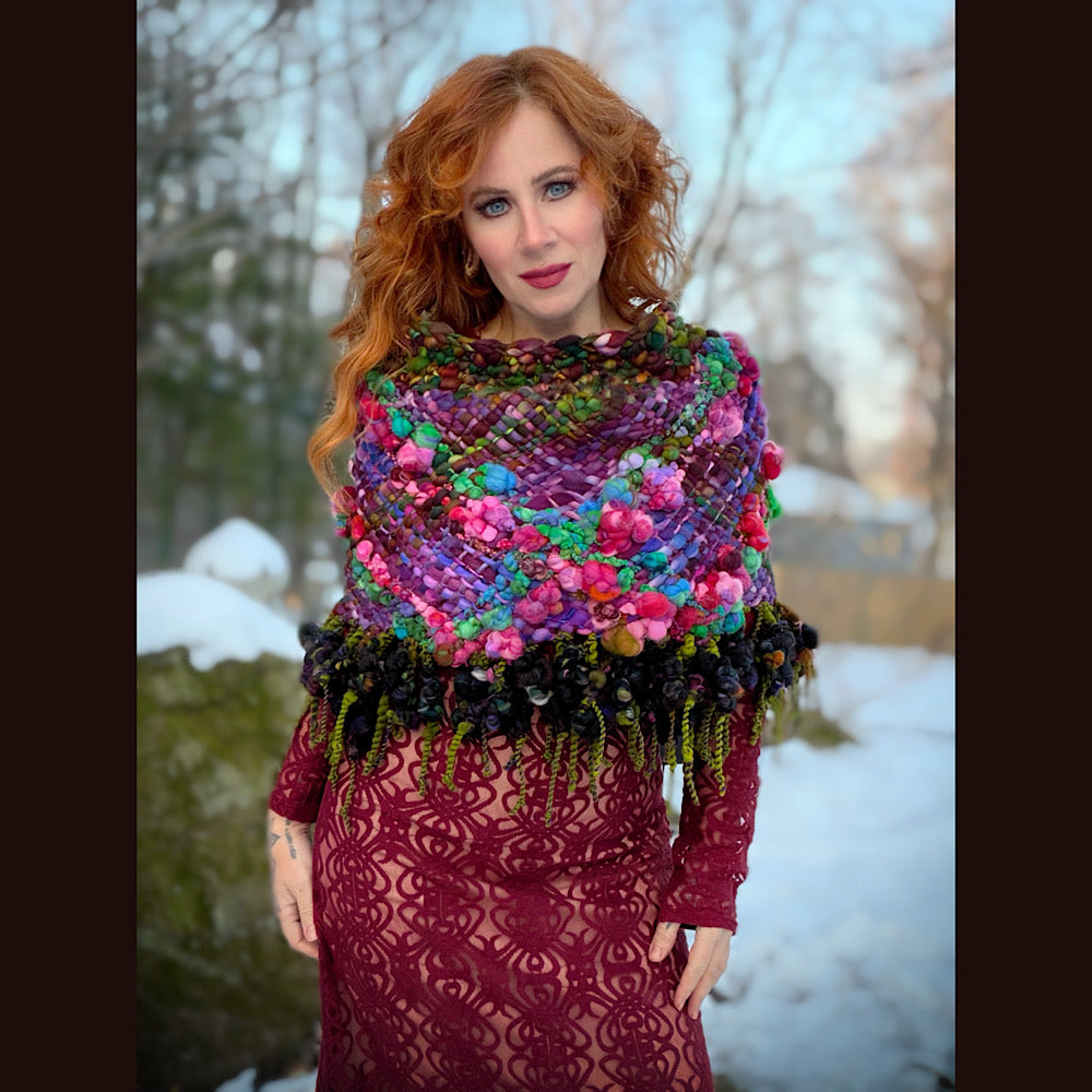 Handmade wool Woven Scarf shawlette 19” X 18”