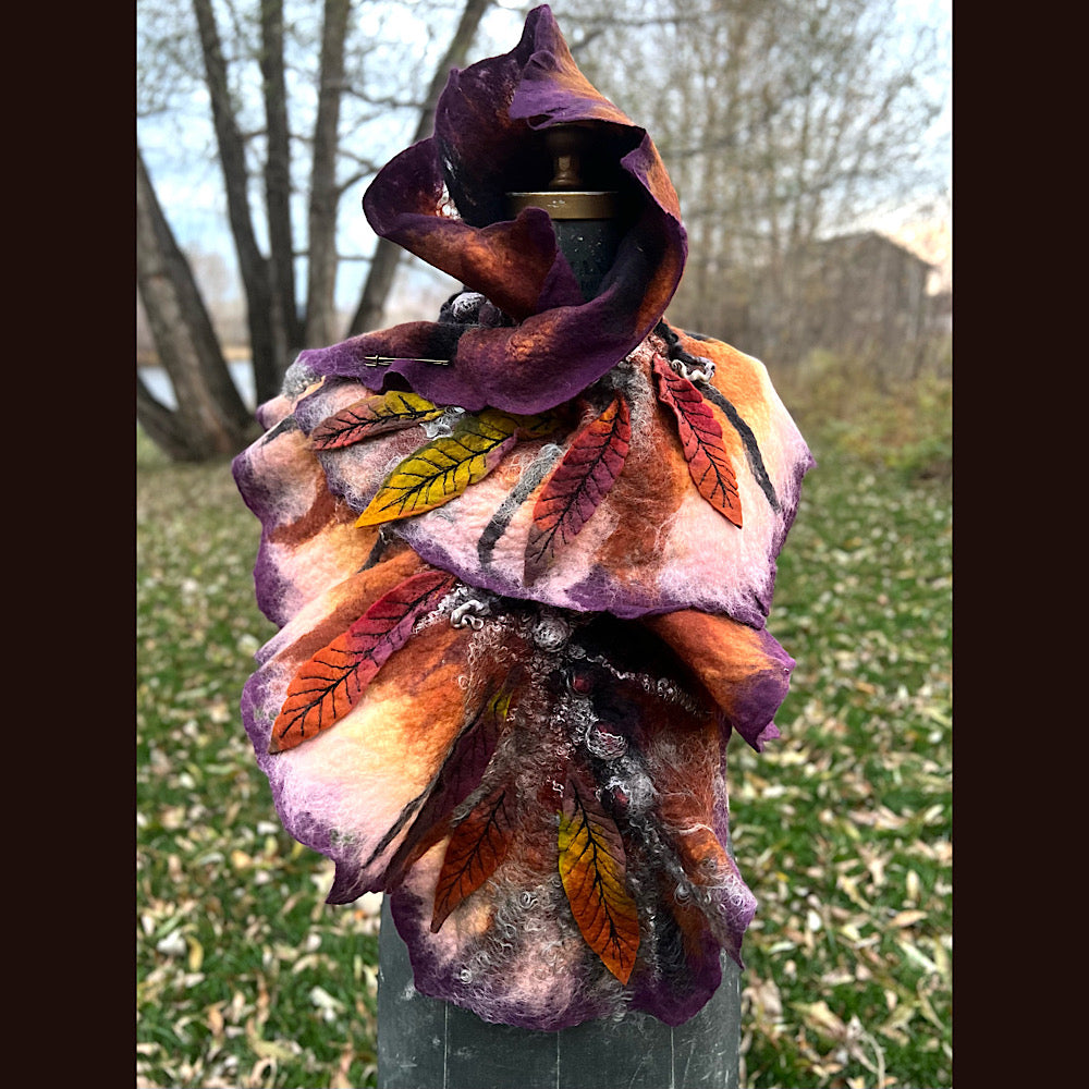 Autumn butterfly felted scarf 50” X 18”