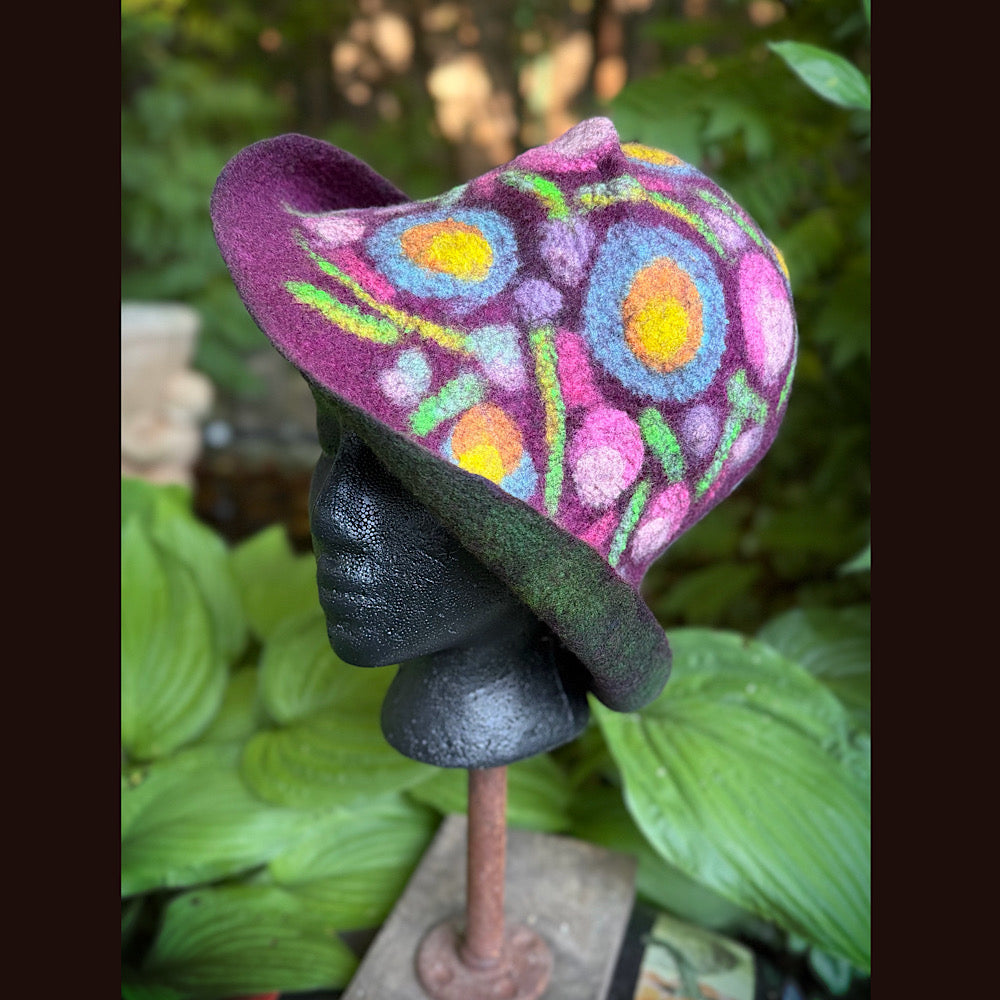 OOAK Handmade wool Felted hat 23.5” medium