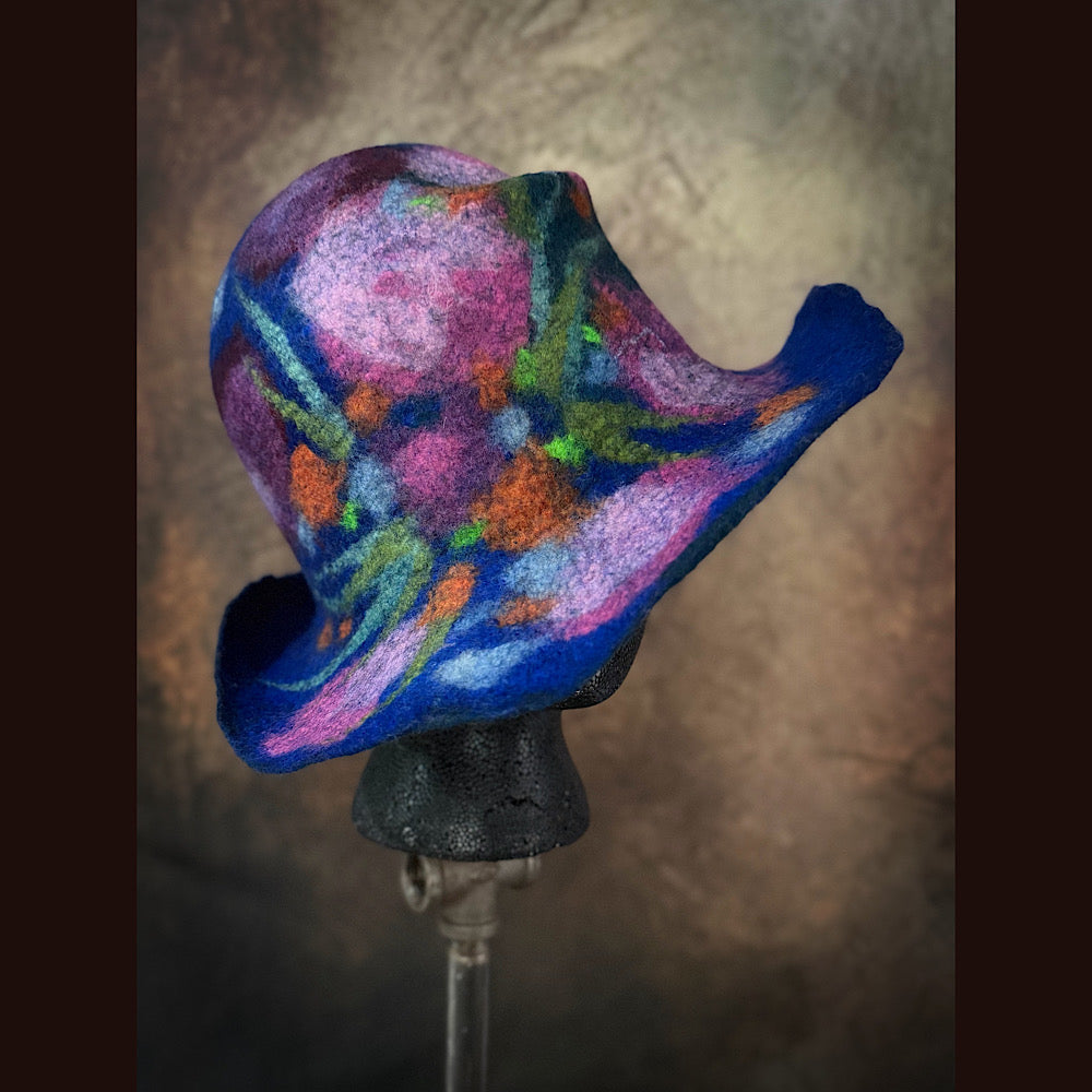 OOAK Handmade wool Felted hat 23.5” medium