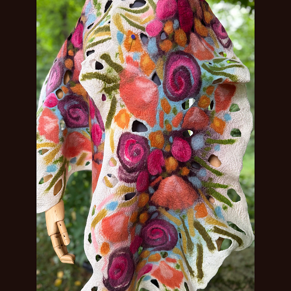 OOAK Handmade wool Felted Scarf 82” X 19” Original art work