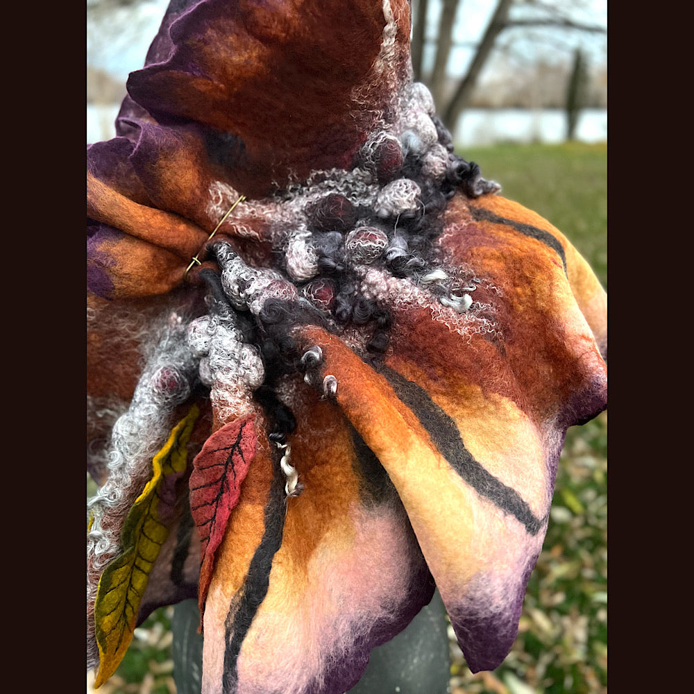 Autumn butterfly felted scarf 50” X 18”