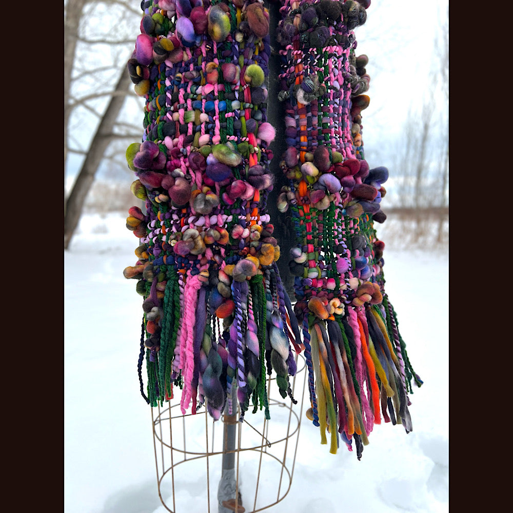 Woven scarf made of hand spun yarn 84” X 9”