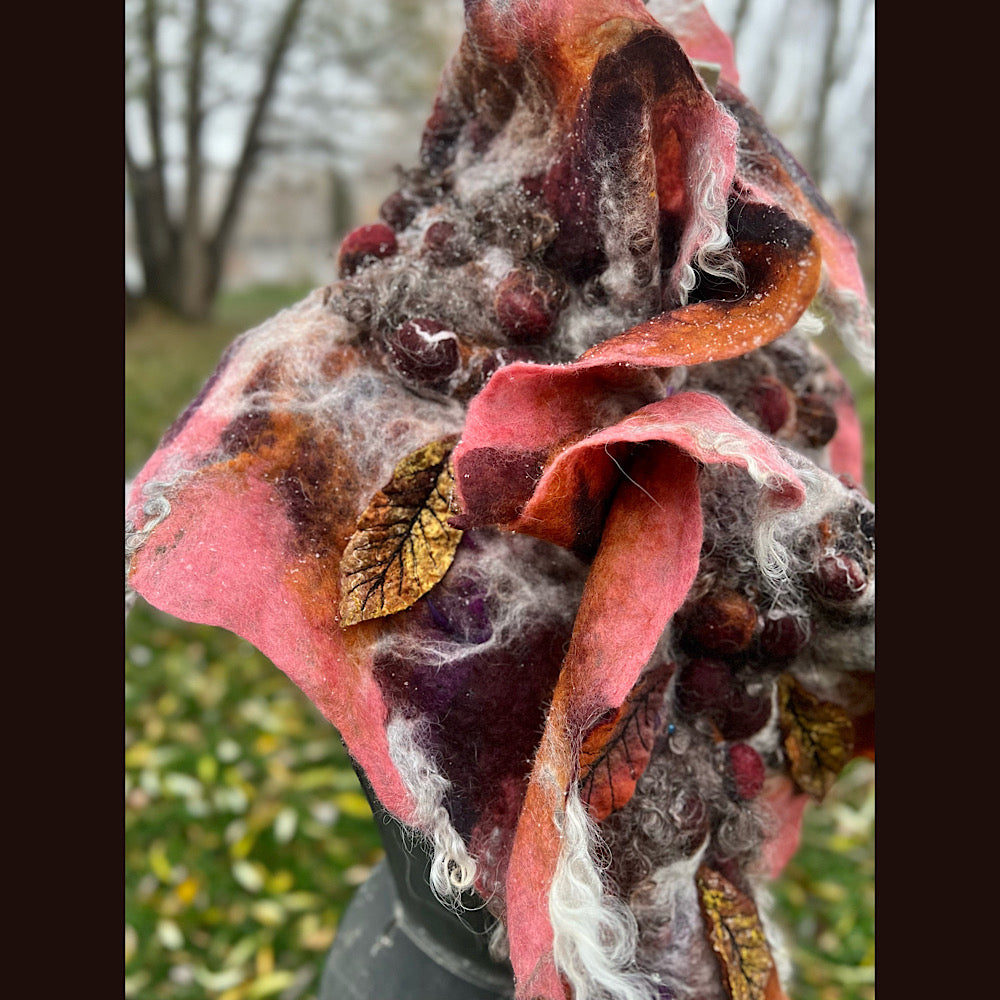 Autumn roses felted scarf 56” X 18