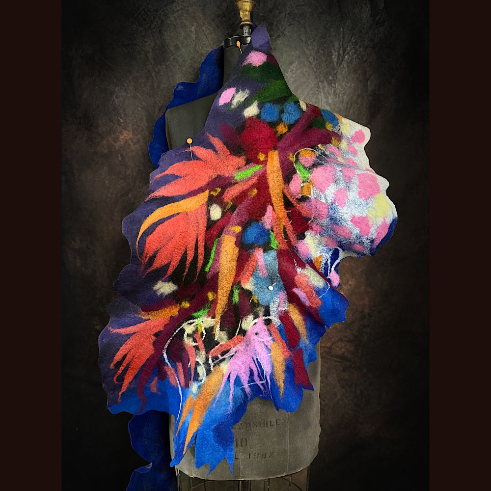 OOAK Handmade wool Felted Scarf 88” X 16”