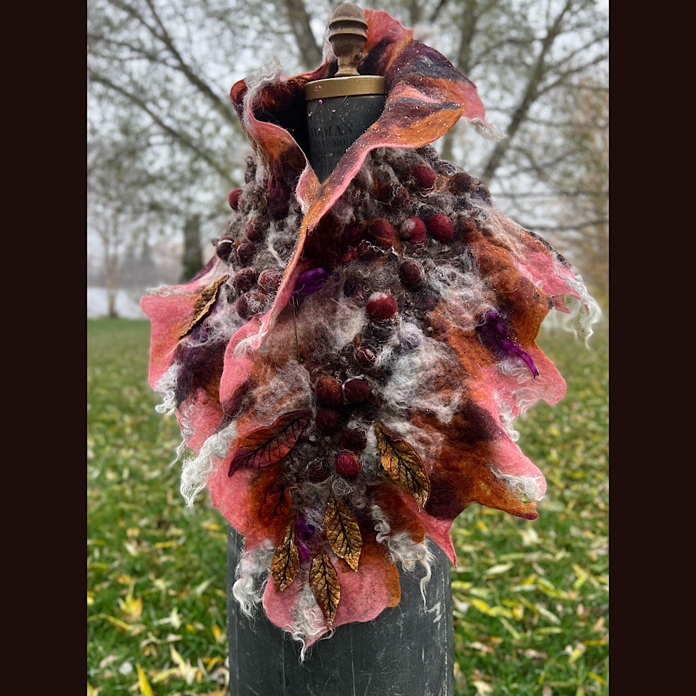 Autumn roses felted scarf 56” X 18