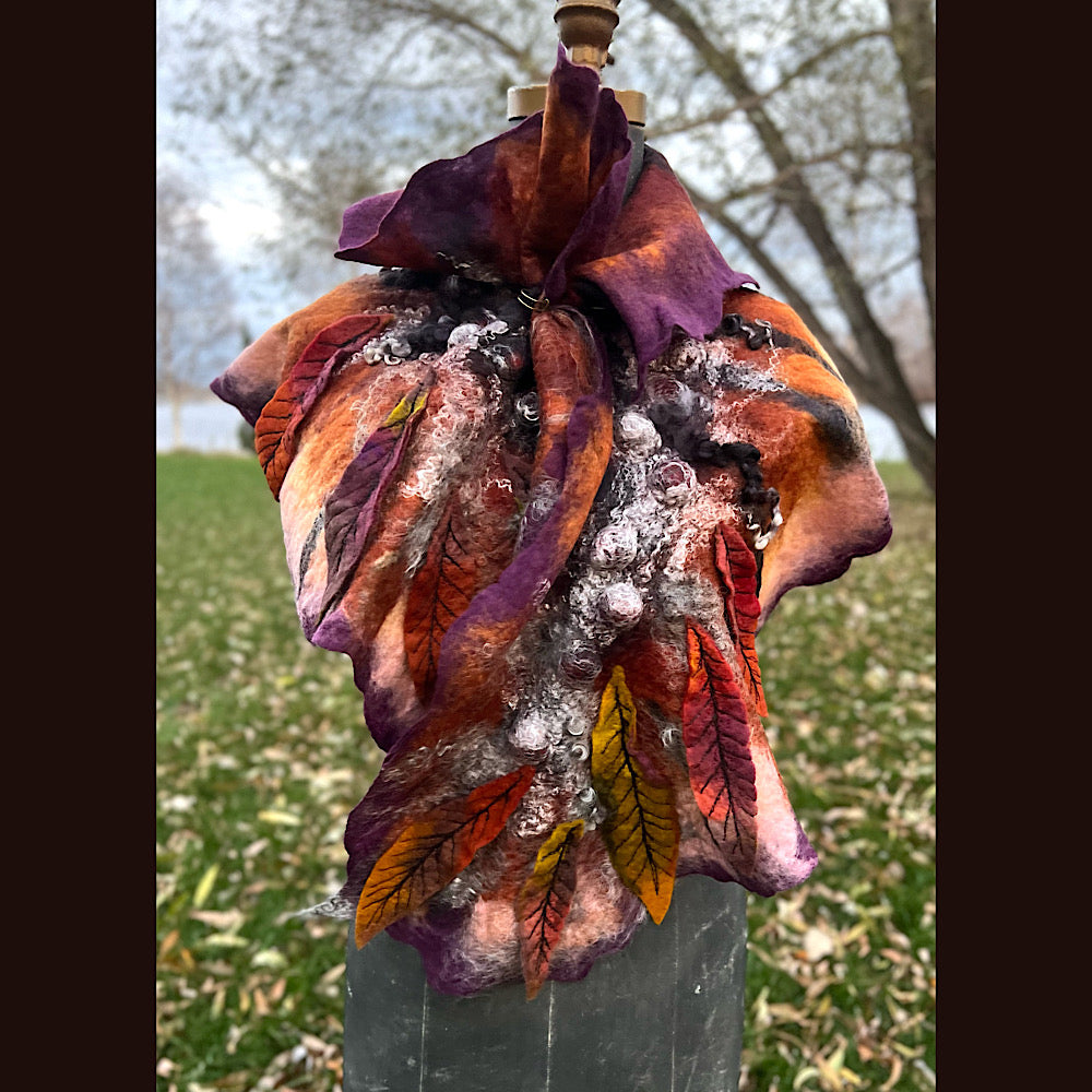 Autumn butterfly felted scarf 50” X 18”