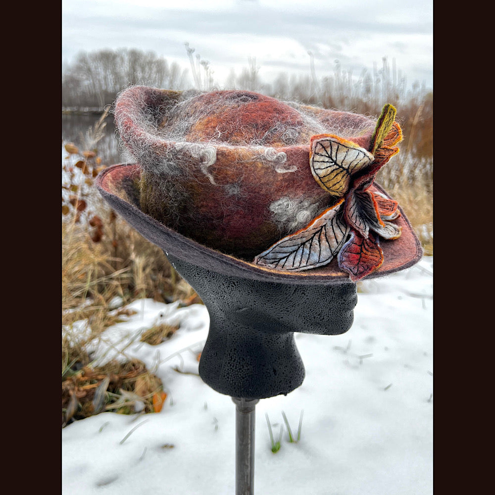 Felted top hat with rose 22” small