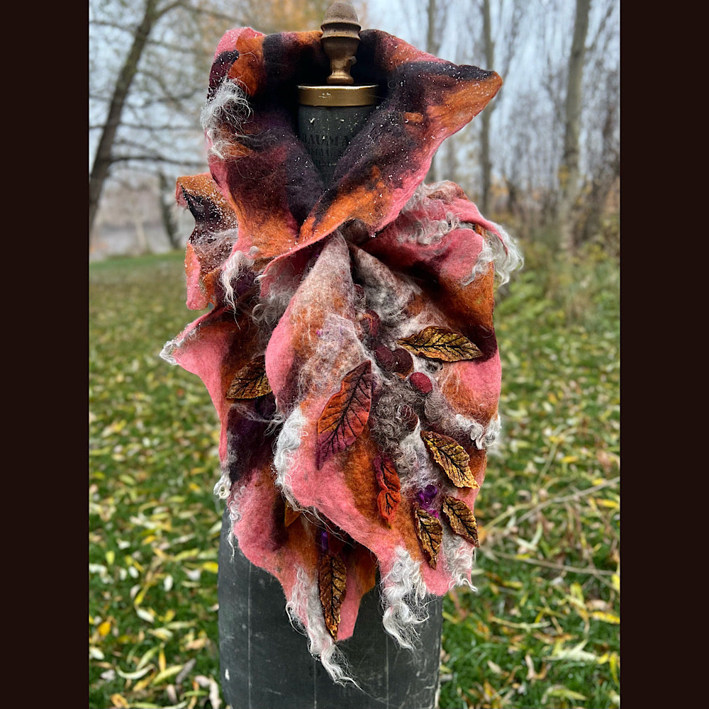 Autumn roses felted scarf 56” X 18