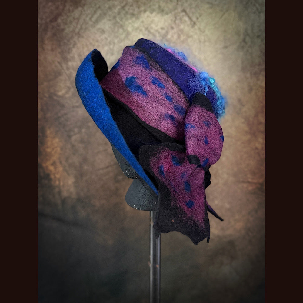 OOAK Handmade wool Felted hat 23.5” medium