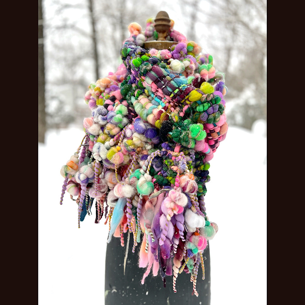 Frosted primroses woven art yarn Scarf 102” X 7”