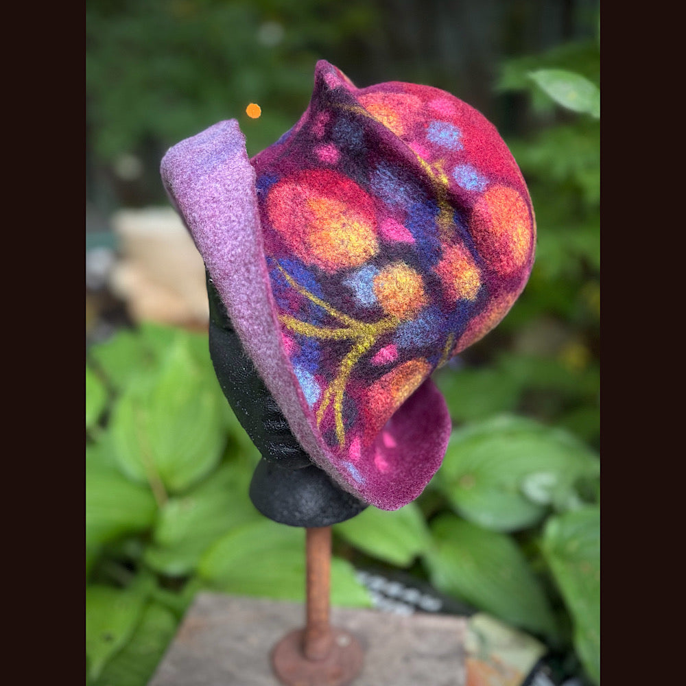 OOAK Handmade wool Felted hat 23.5” medium