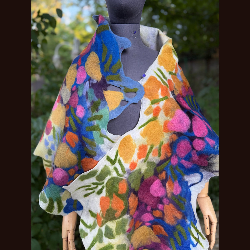 OOAK Handmade wool Felted Scarf 88” X 22” Original art work
