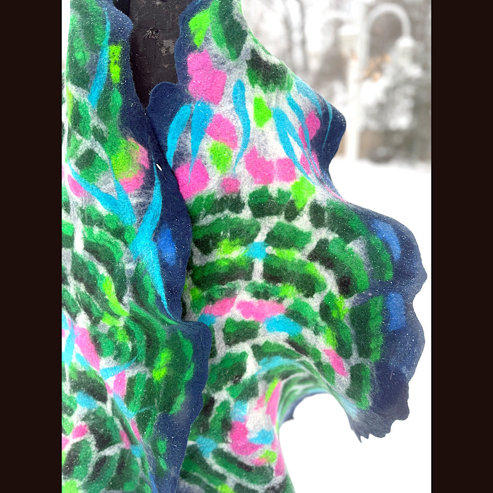 Handmade wool Felted Scarf 80” X 17”
