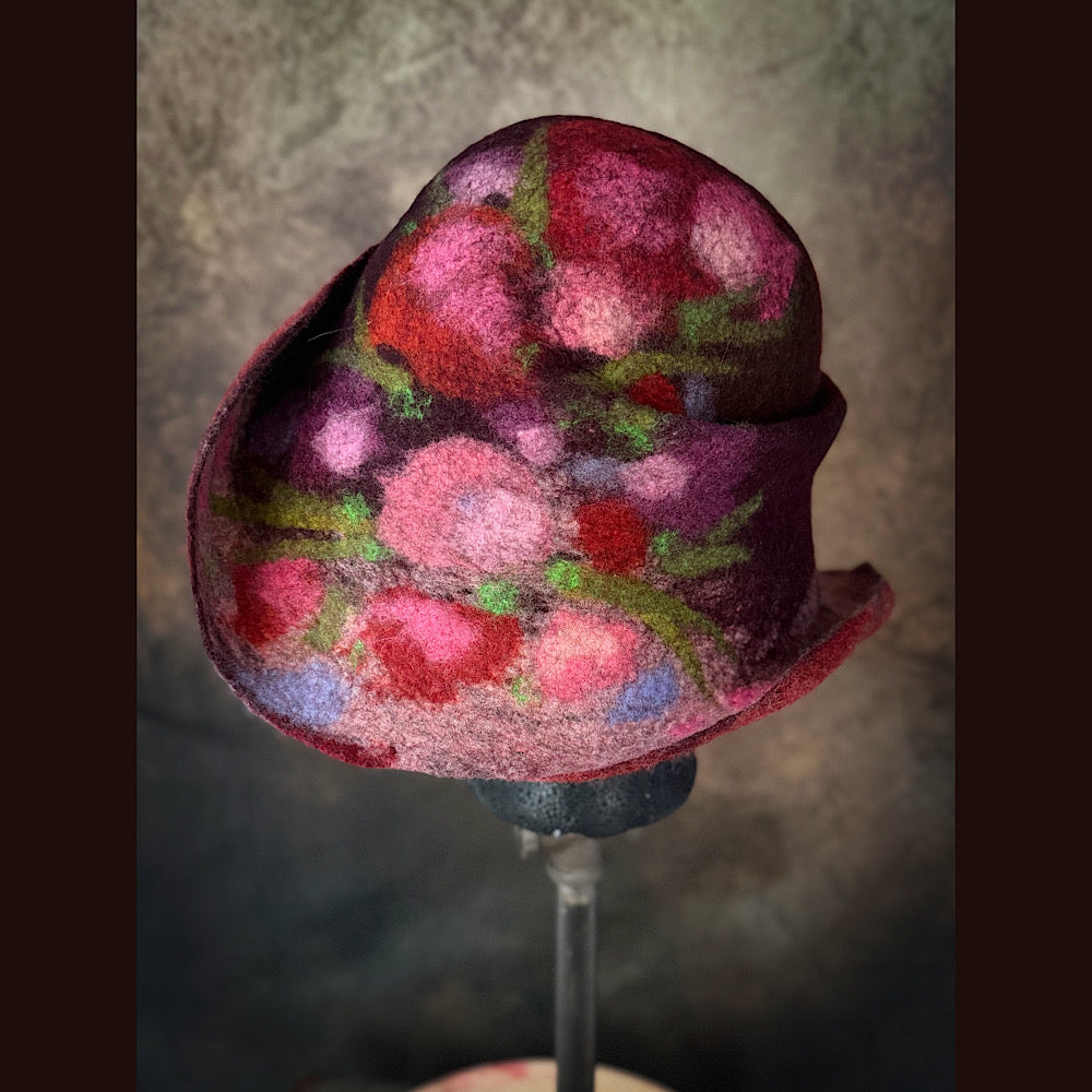 OOAK Handmade wool Felted hat 23.5” medium
