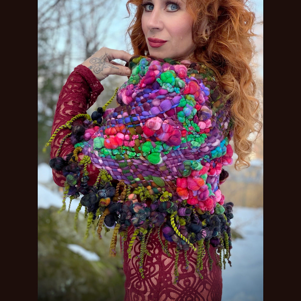 Handmade wool Woven Scarf shawlette 19” X 18”