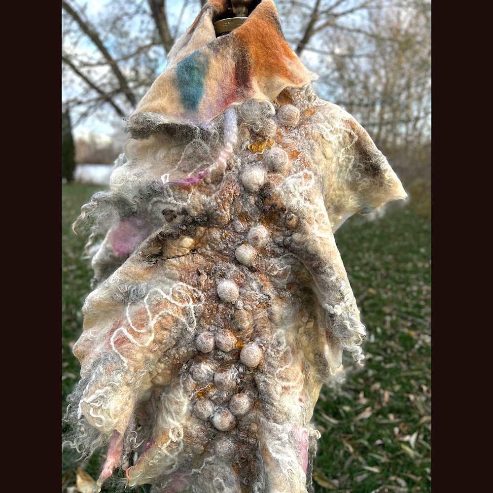 L’Esprit du bois 2024  felted shawl 72” X 22”