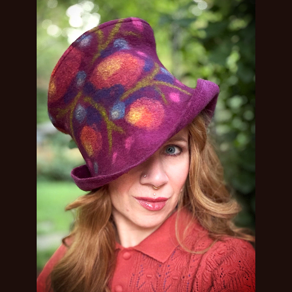 OOAK Handmade wool Felted hat 23.5” medium