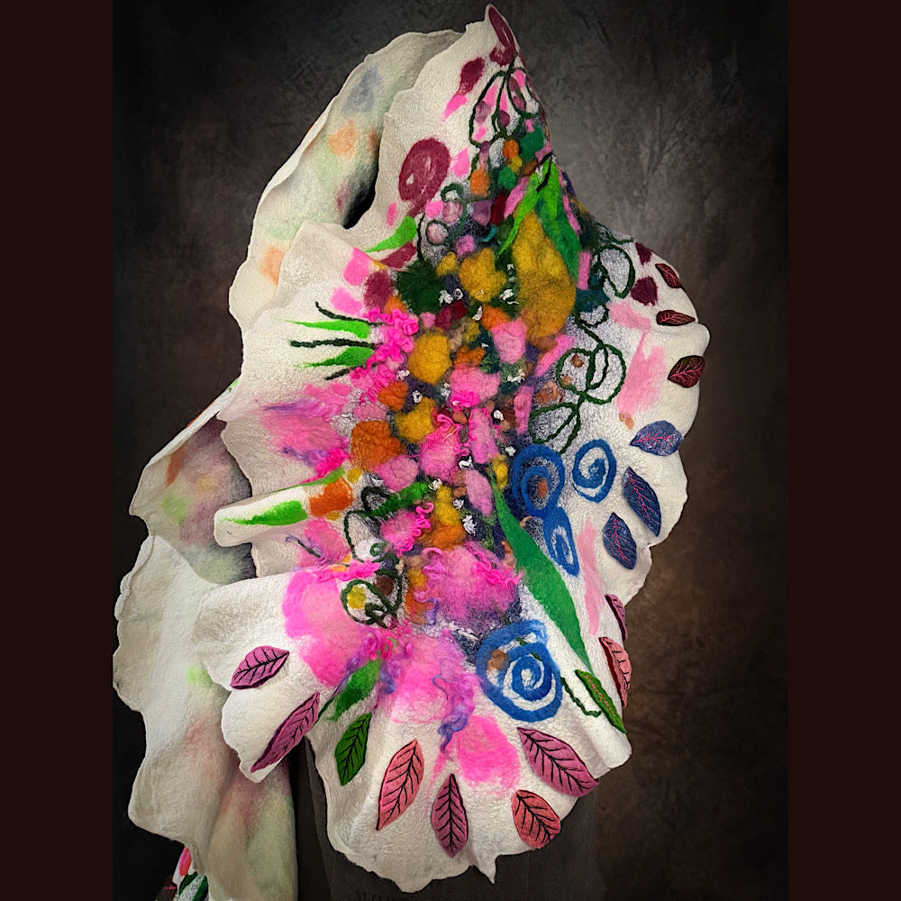 OOAK Handmade wool Felted Scarf 80” X 19”