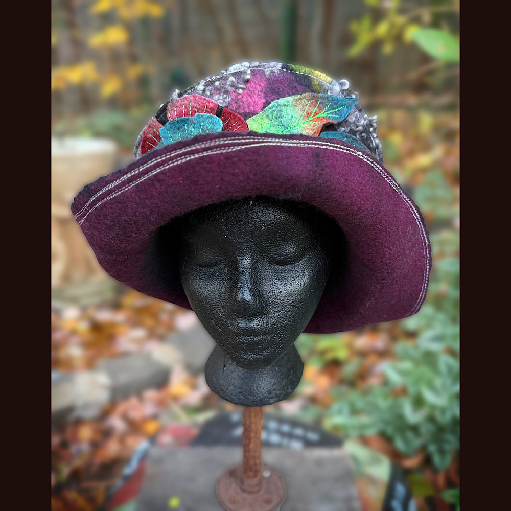 OOAK Handmade wool Felted hat 23.5” medium