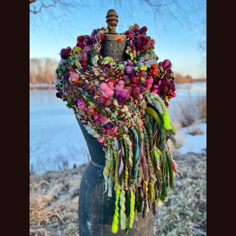 Woven scarf made of hand spun yarn 94” X 11”