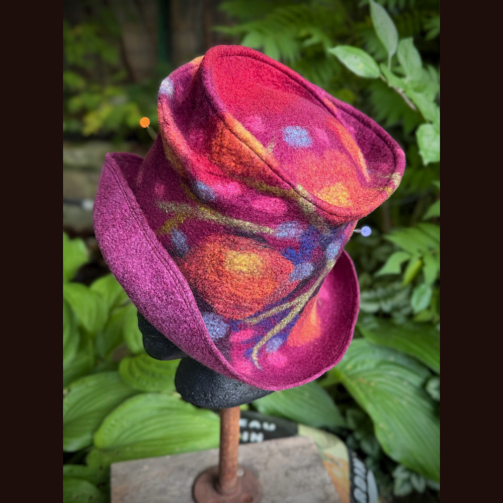 OOAK Handmade wool Felted hat 23.5” medium