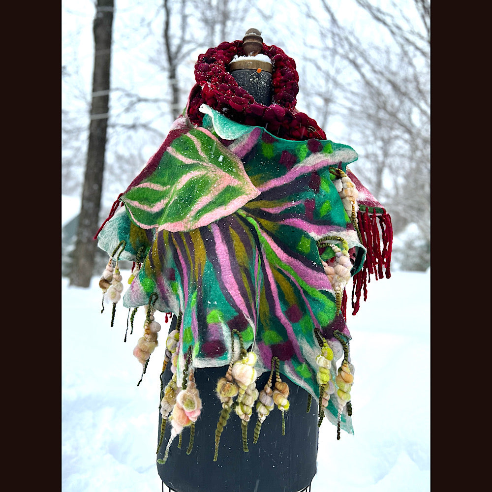 Rose felted wrap 57” X 27”