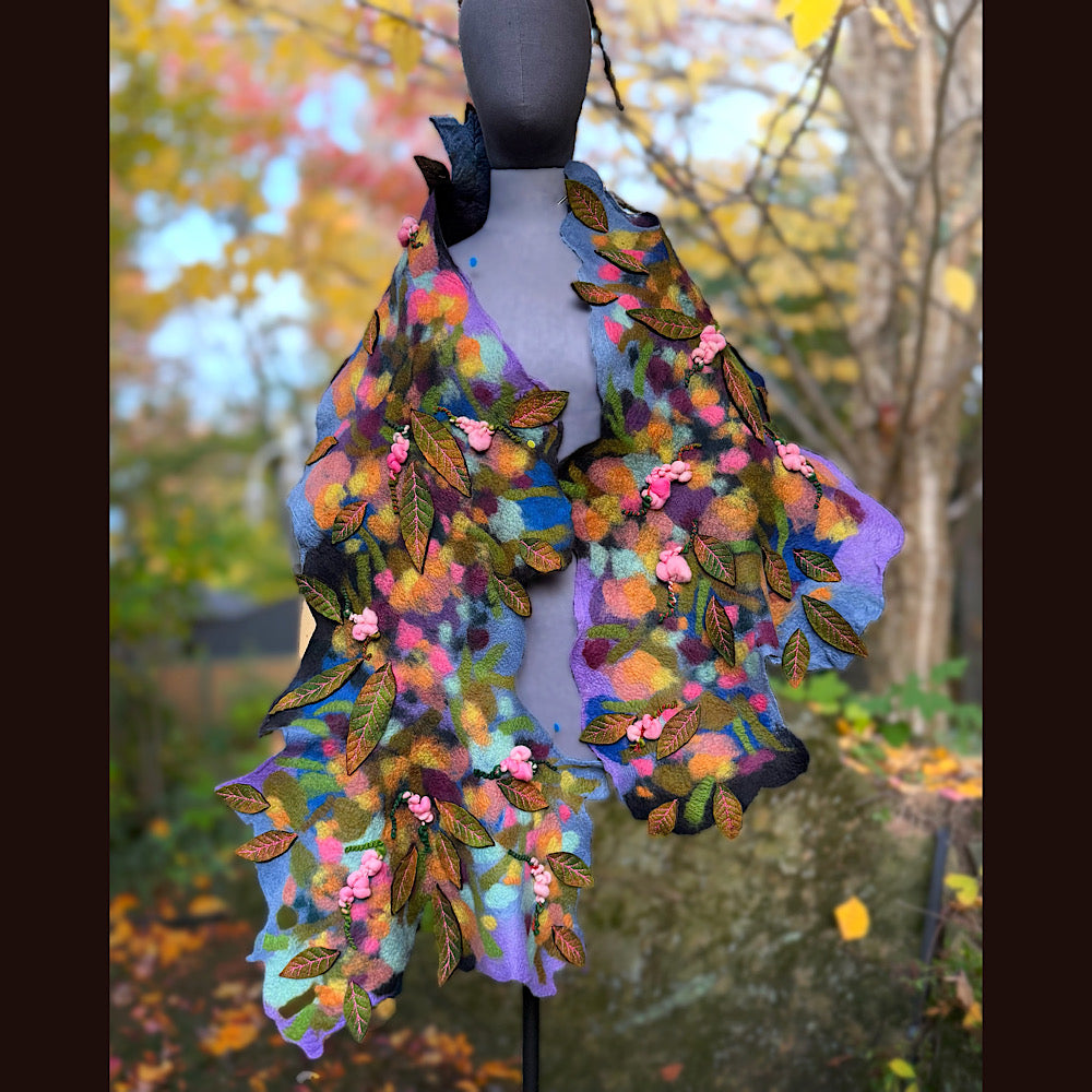 OOAK Handmade wool Felted Scarf 82” X 23” Original art work
