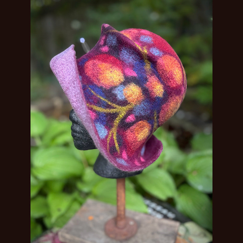 OOAK Handmade wool Felted hat 23.5” medium