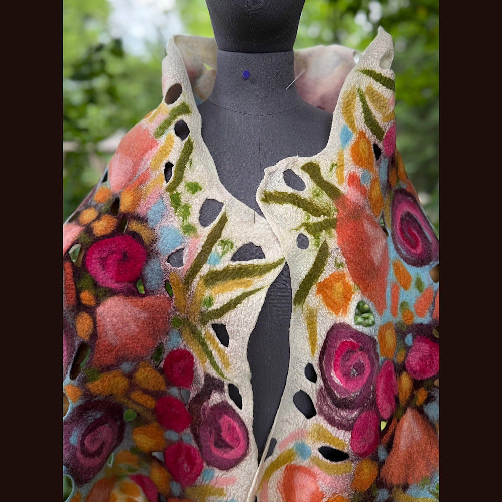 OOAK Handmade wool Felted Scarf 82” X 19” Original art work