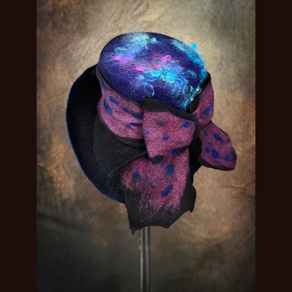 OOAK Handmade wool Felted hat 23.5” medium