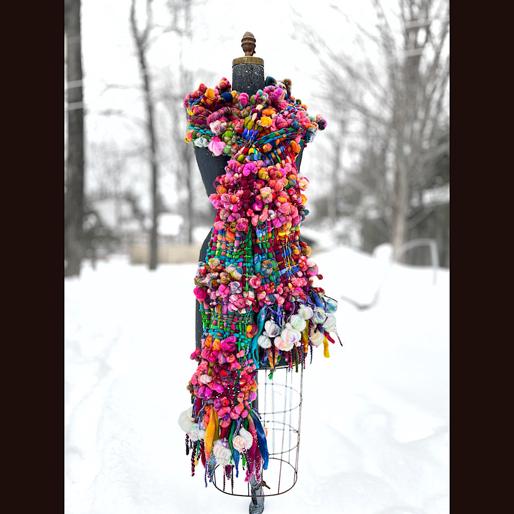 Winter rose Woven art yarn Scarf 104” X 8”