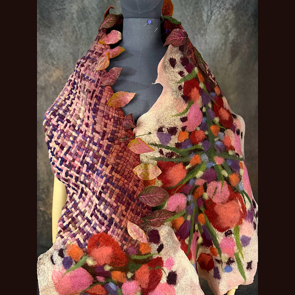 OOAK Handmade wool Felted Scarf 84” X 17” Original art work