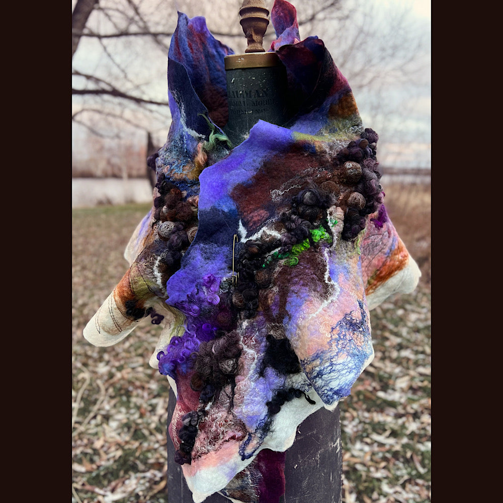 Last rays before dawn felted scarf 69” X 20”