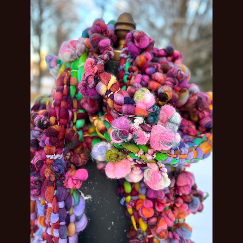 Winter rose Woven art yarn Scarf 100” X 8”