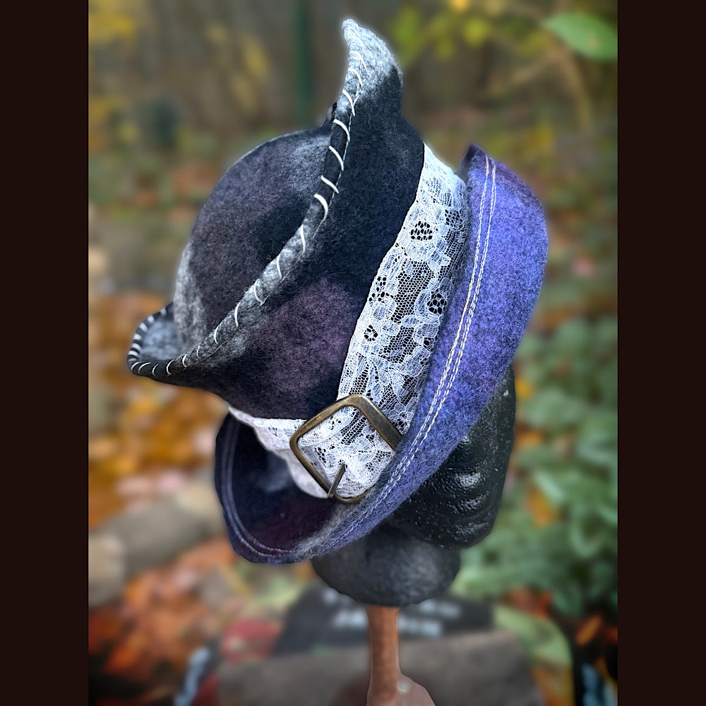 OOAK Handmade wool Felted hat 23.5” medium