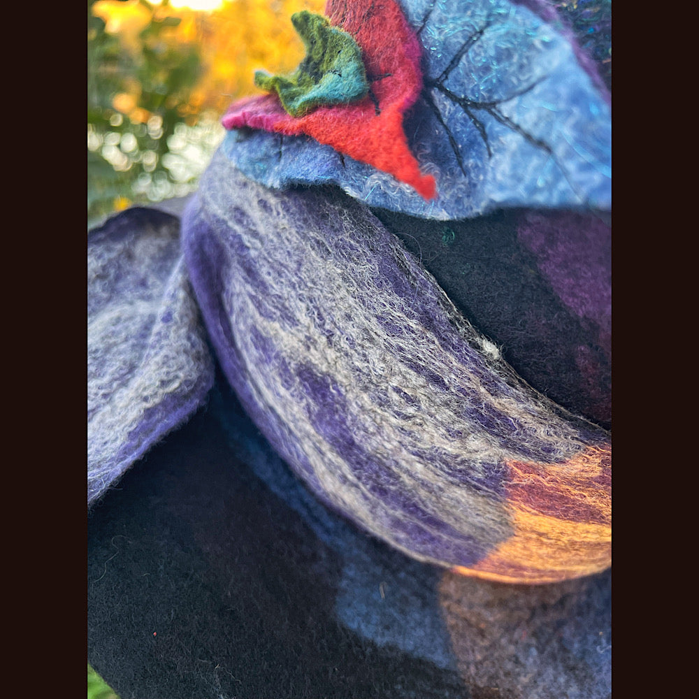 Felted top hat with leaves 23.5” medium