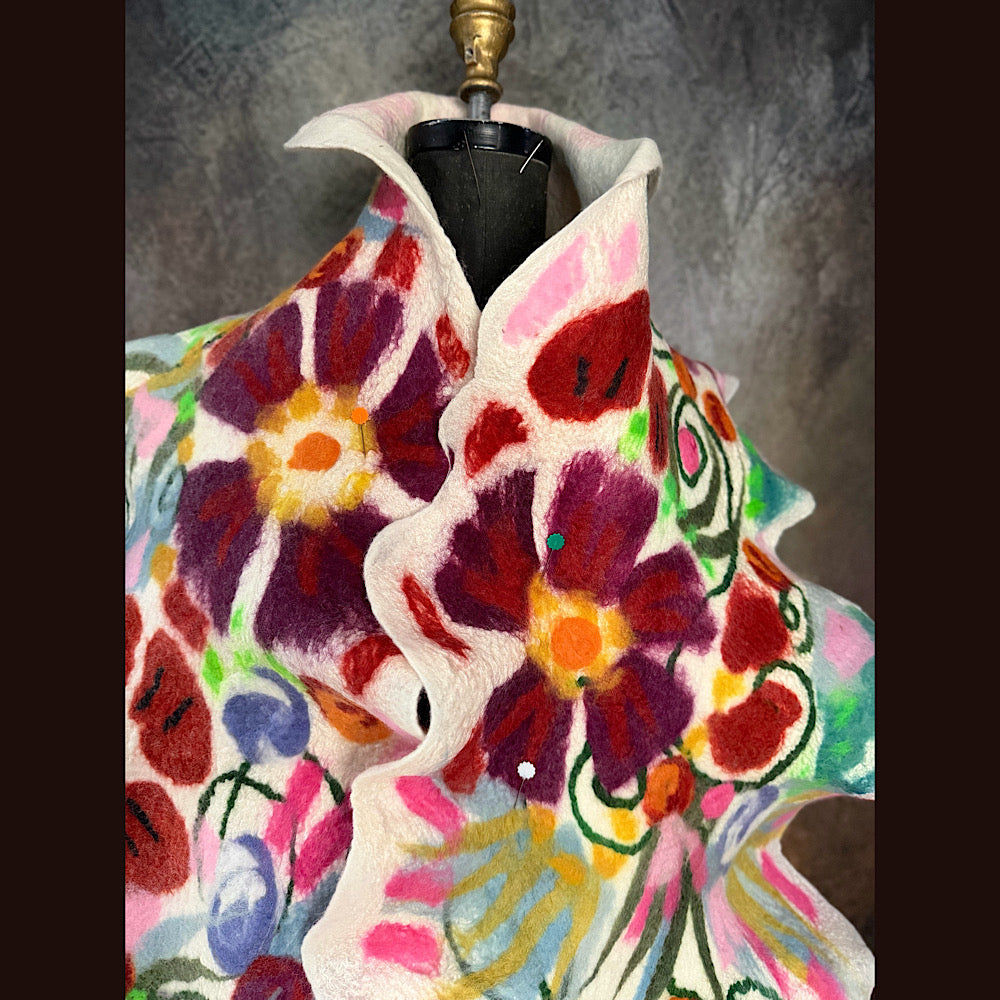 OOAK Handmade wool Felted Scarf 81” X 14” Original art work