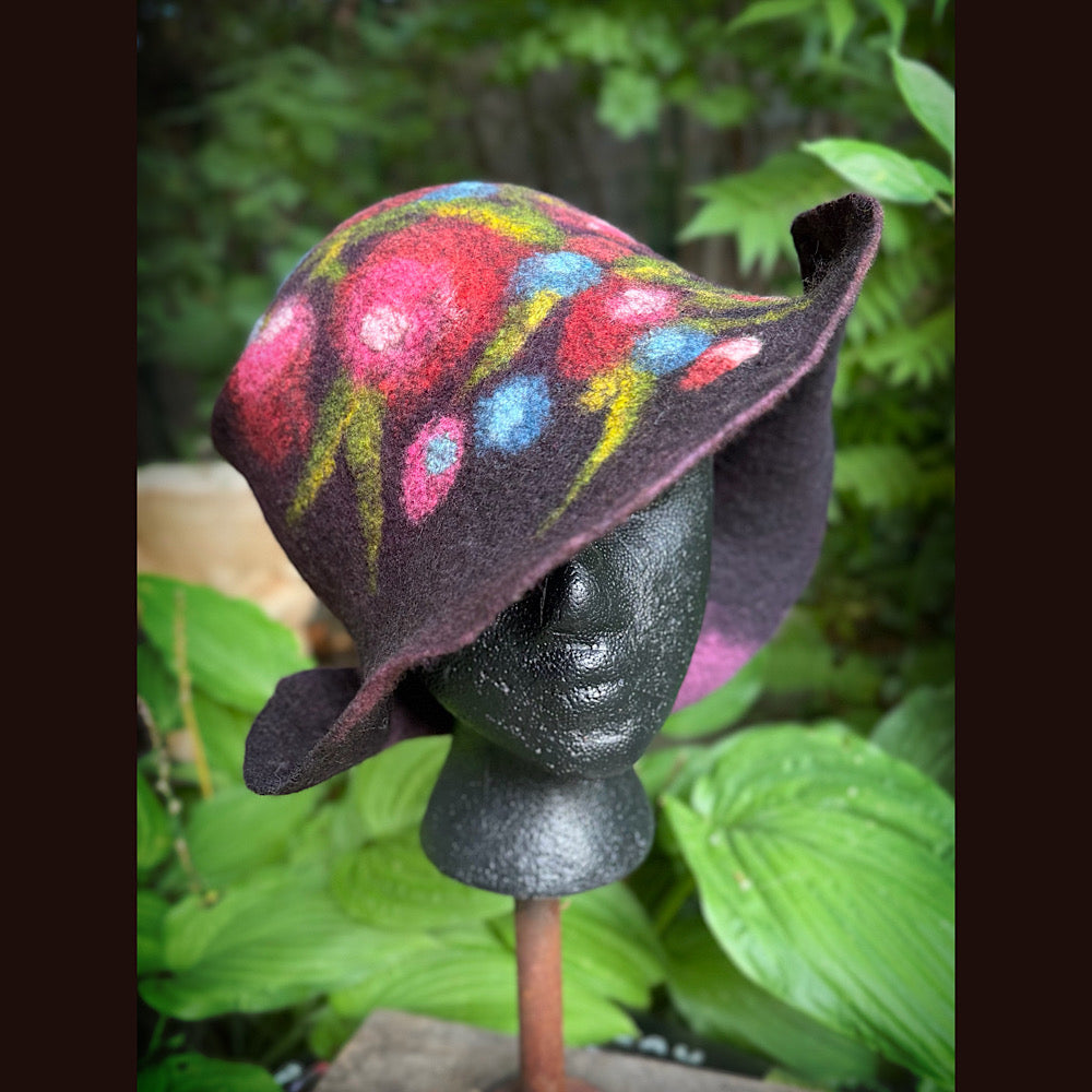 OOAK Handmade wool Felted hat 23.5” medium